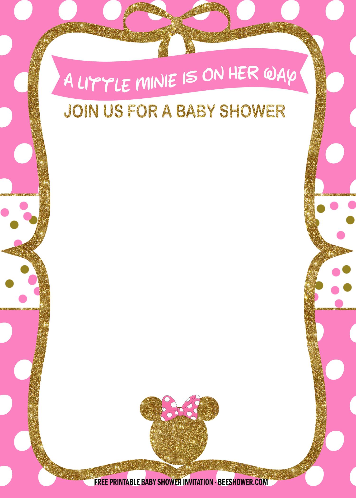 pink and gold minnie mouse baby shower invitations
