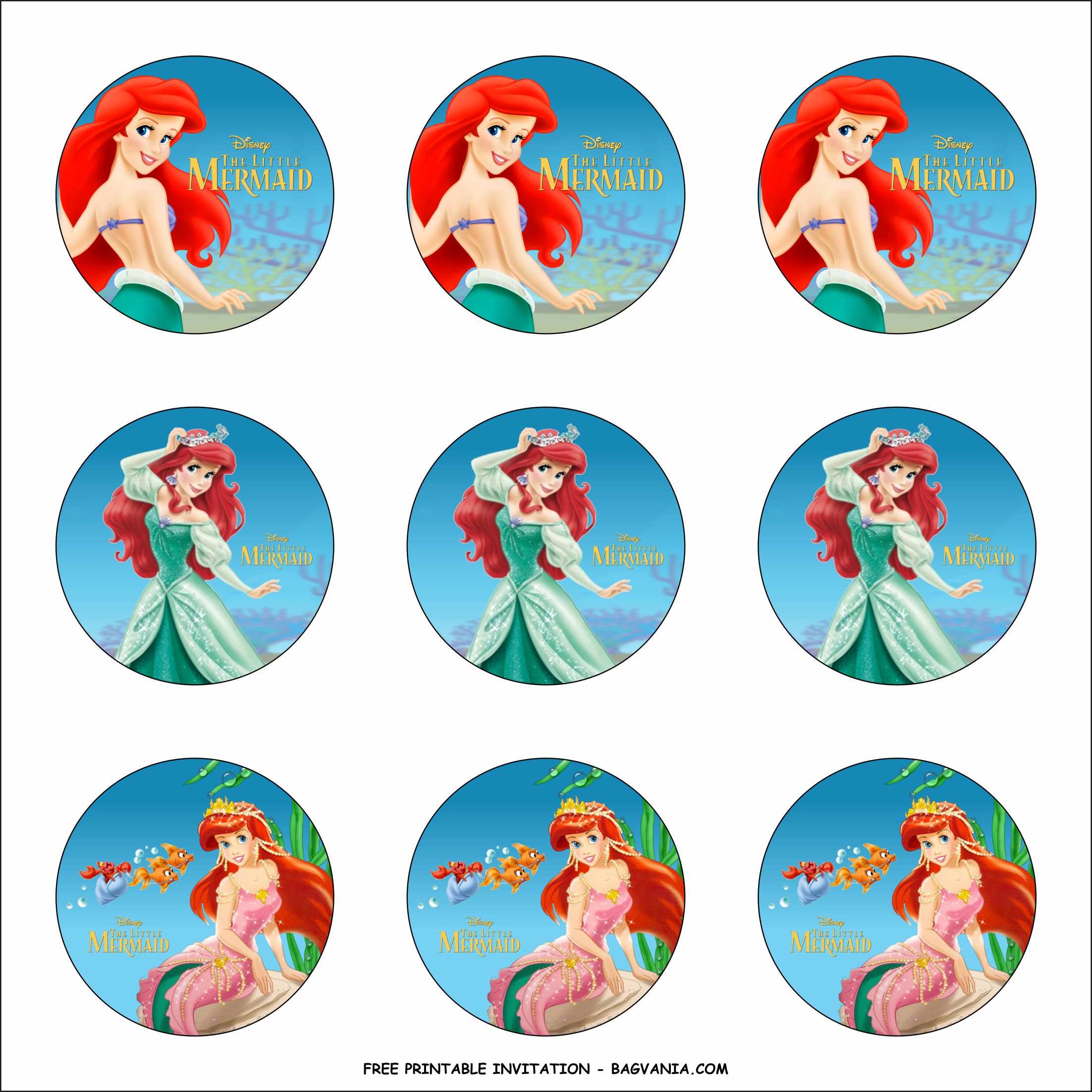 Free Printable Ariel the Little Mermaid Birthday Party Kits Template
