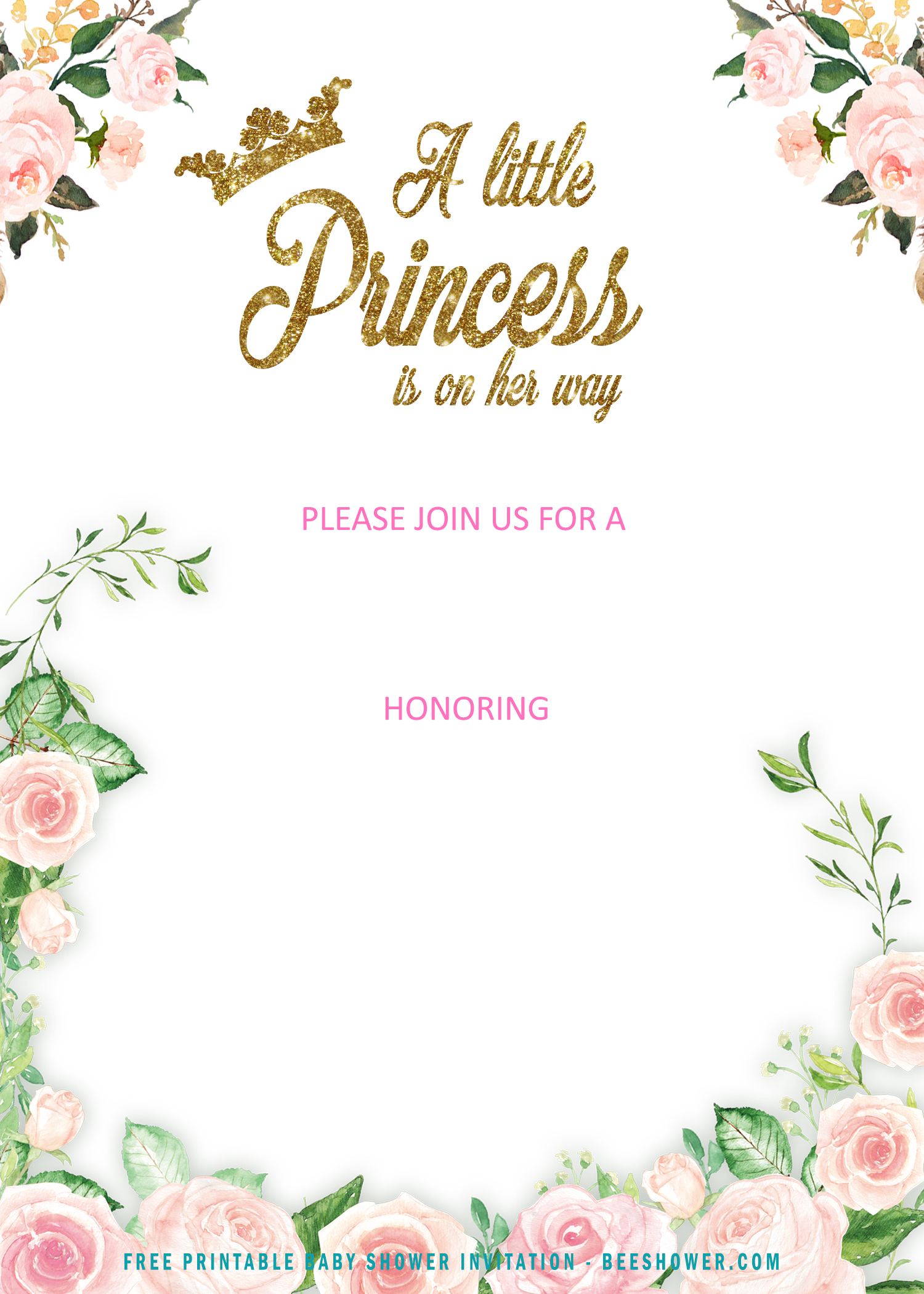 FREE Printable Floral Princess Invitation Templates A Little