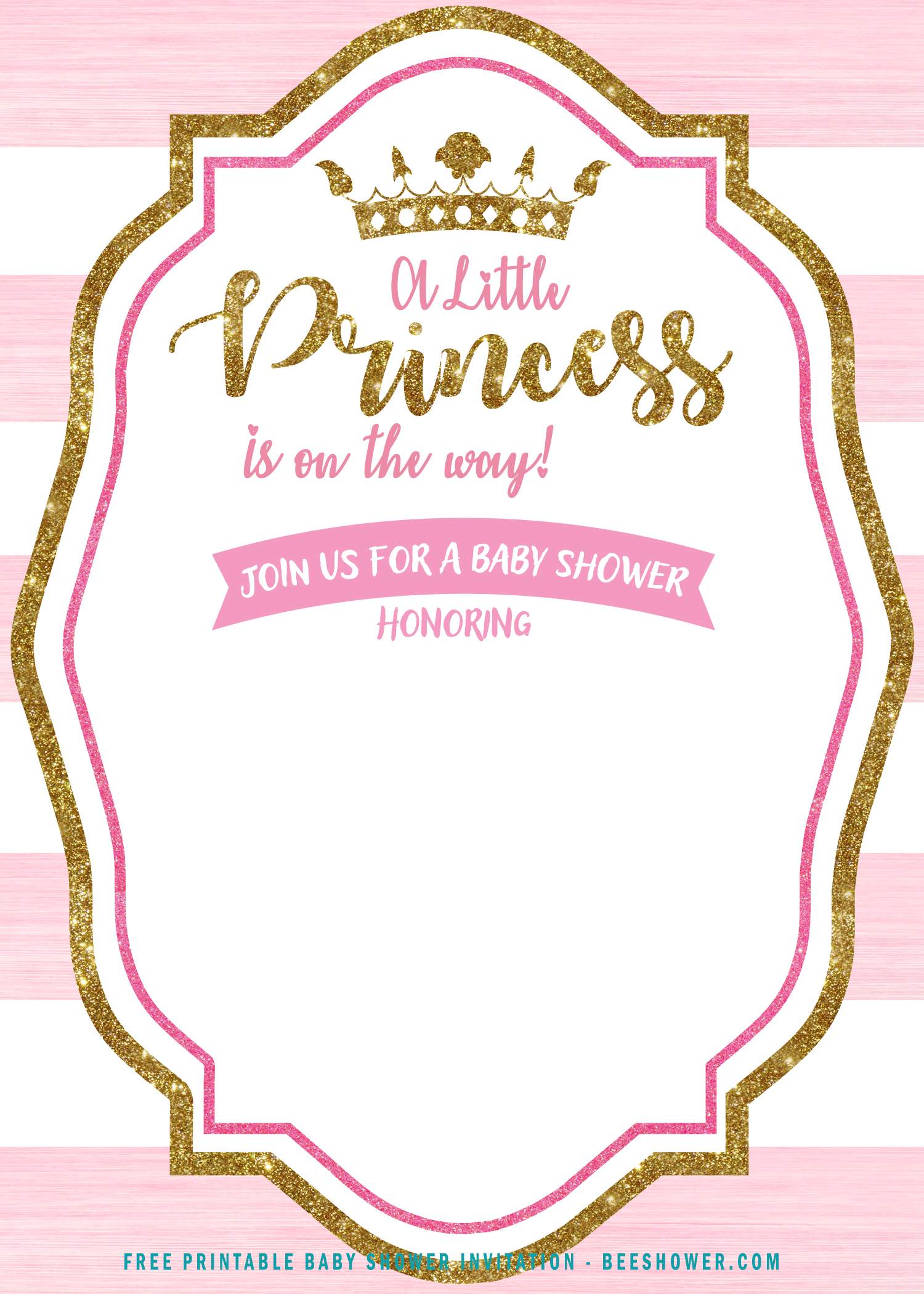 FREE Pink and Gold Princess Baby Shower Invitation Templates FREE