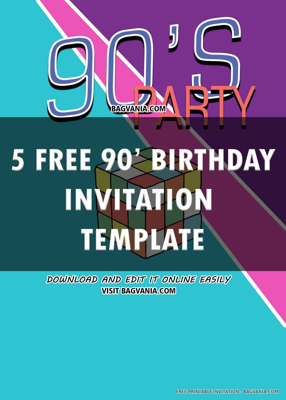 (FREE PRINTABLE) 90’s Birthday Invitation Templates FREE Printable