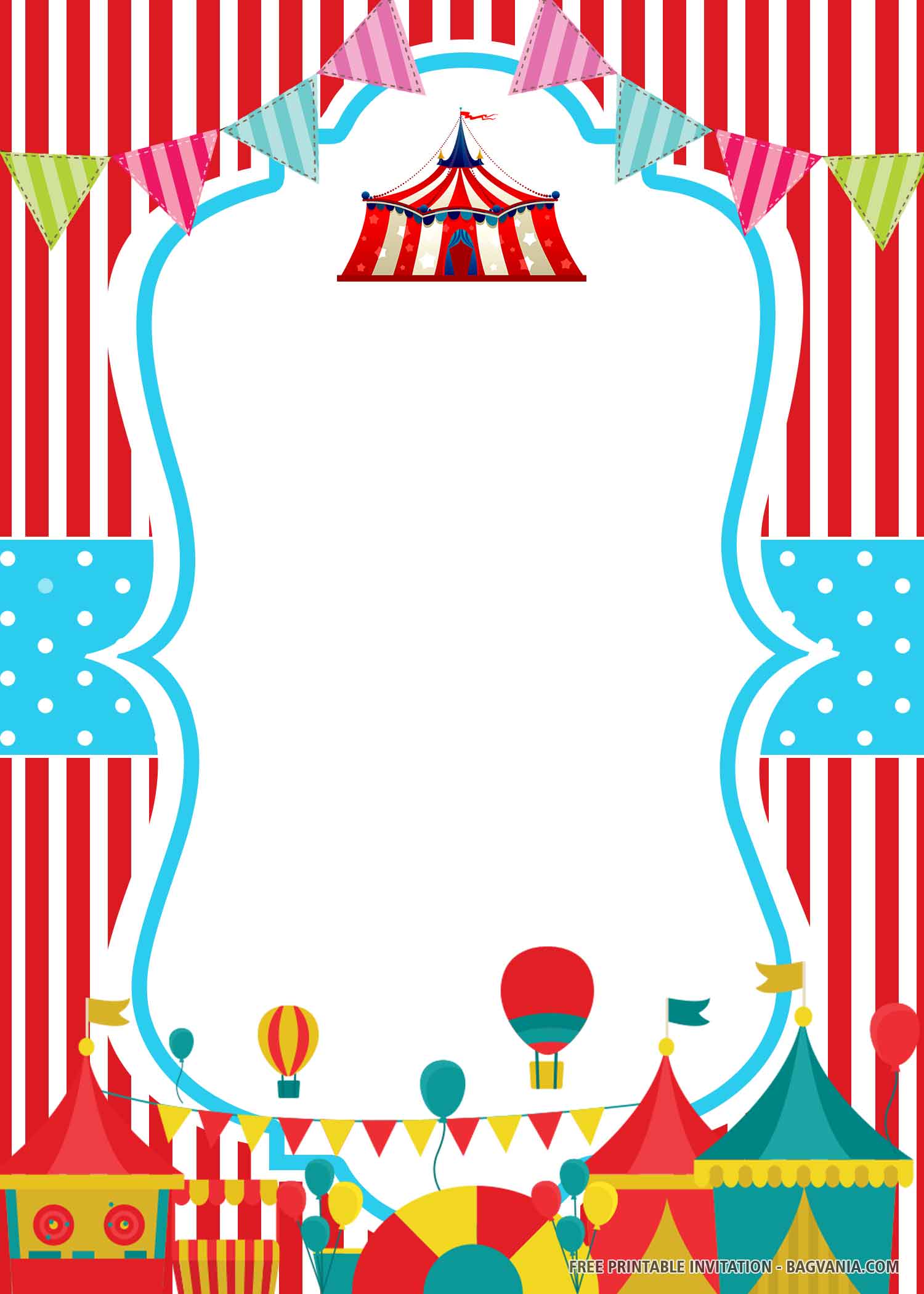 (FREE PRINTABLE) Stripes Circus Birthday Invitation Templates FREE