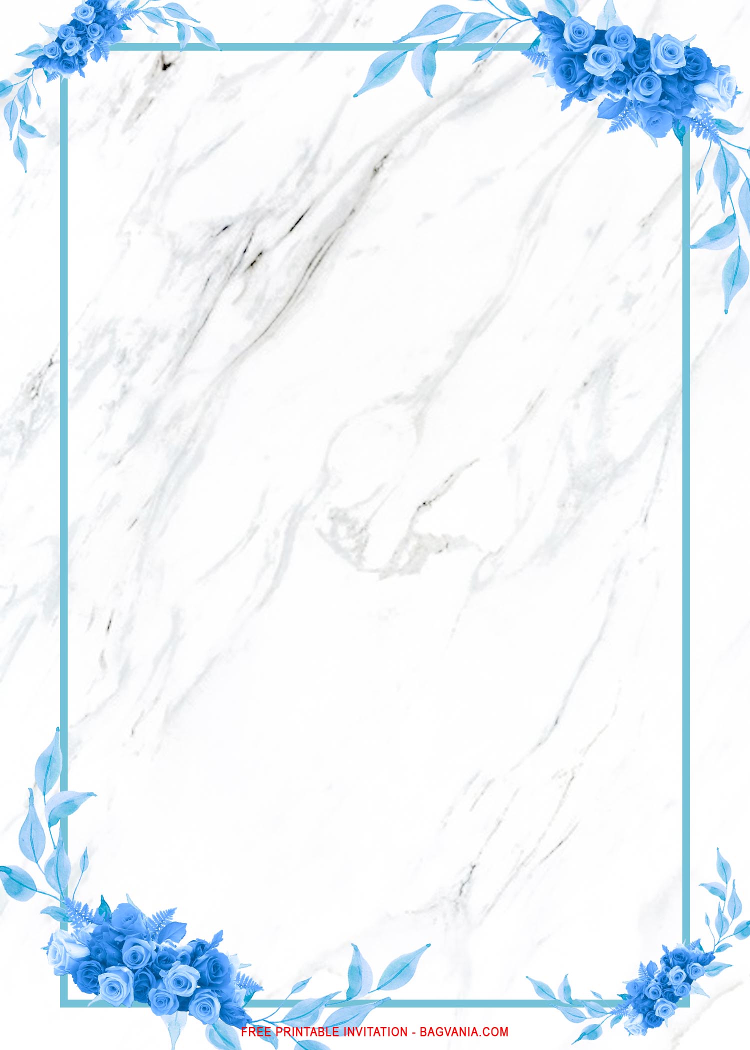 Free Printable Elegant Blue Roses Marble Wedding Invitation Templates Free Printable Birthday Invitation Templates Bagvania