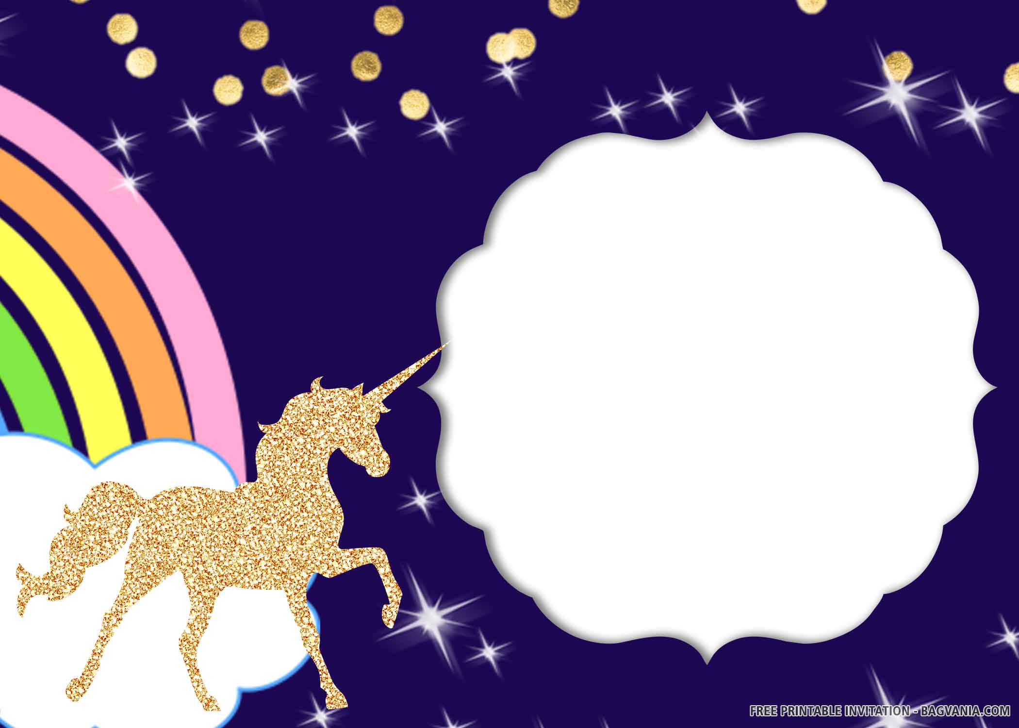 free printable glitter unicorn birthday invitation