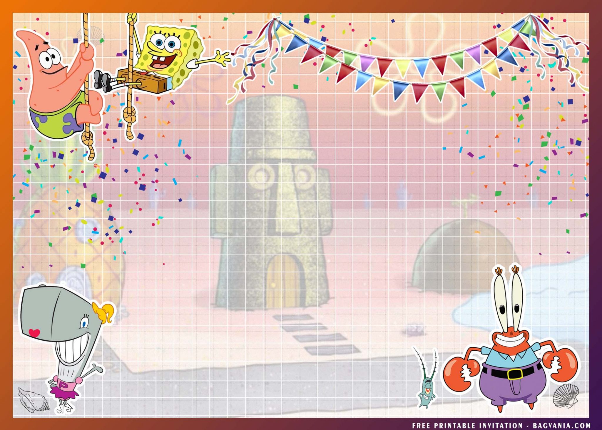 (FREE Printable) Spongebob Squarepants Birthday Invitation Templates