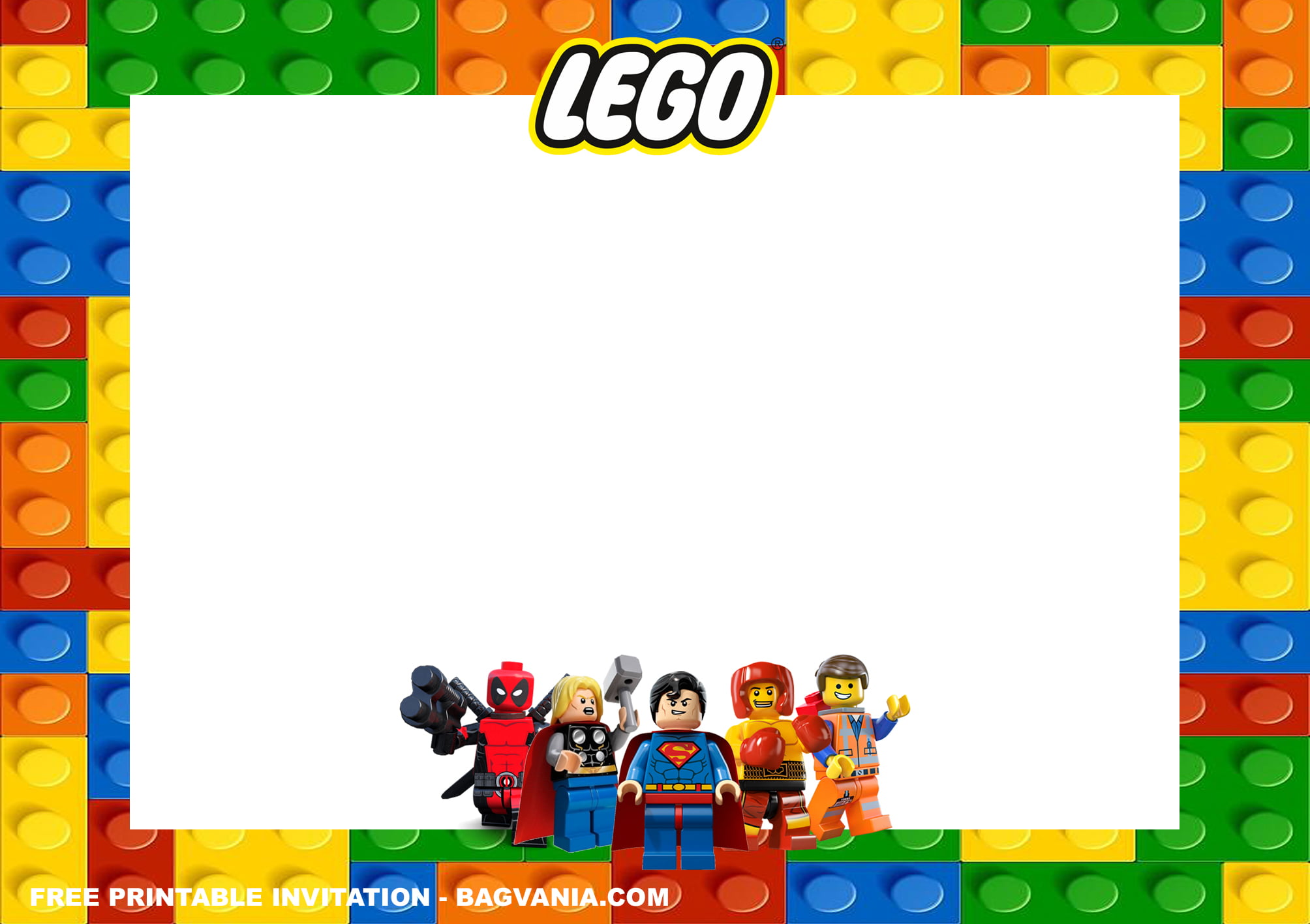 (FREE Printable) Lego Superheroes Birthday Invitation Templates