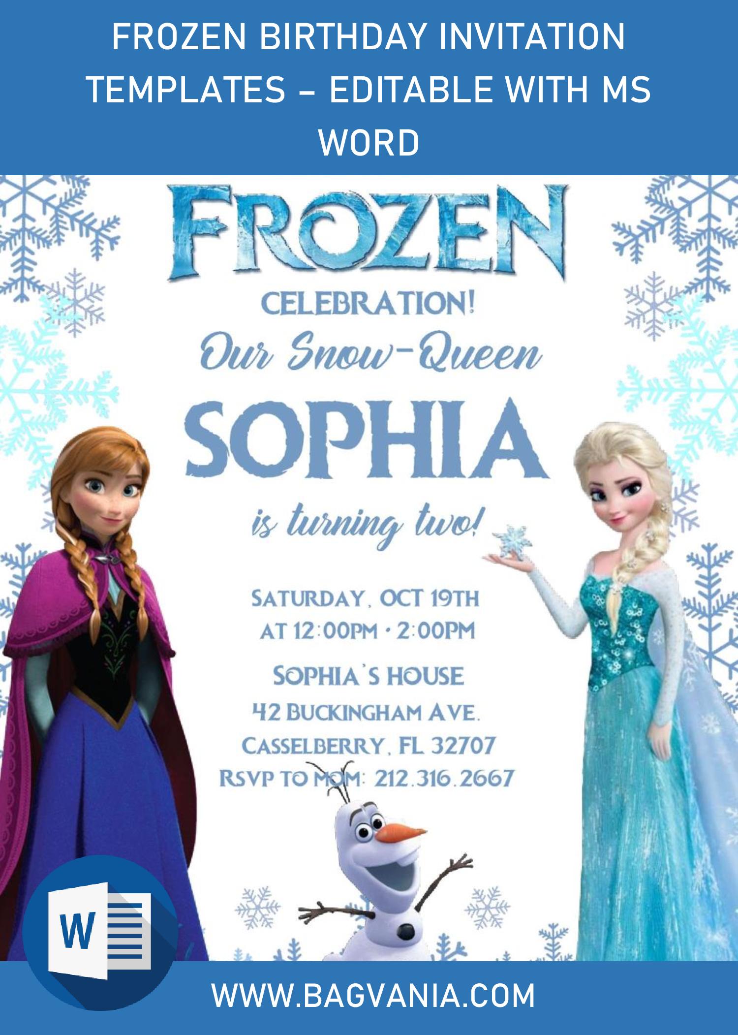 Frozen Invitation Templates – Editable With MS Word  FREE Within Frozen Birthday Card Template