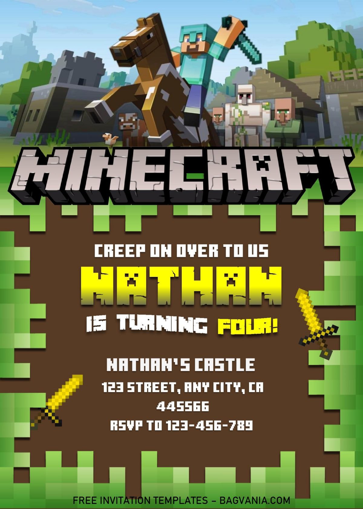 Minecraft Birthday Invitation Templates Editable With MS