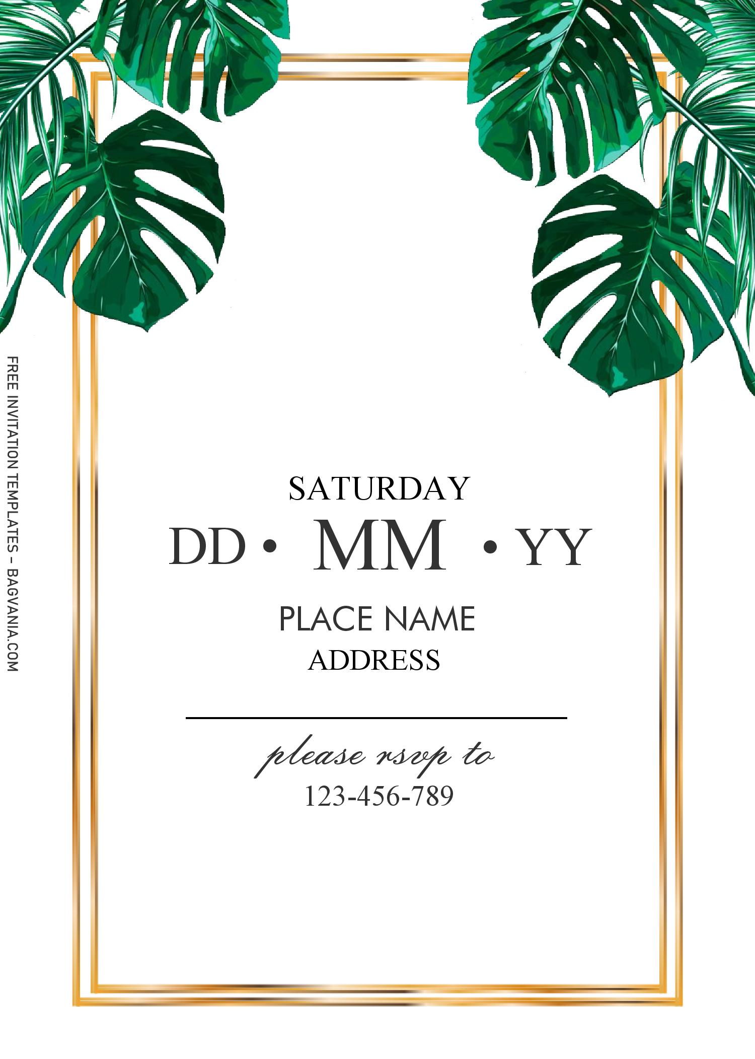 Tropical Leaves Invitation Templates Editable With Ms Word Free