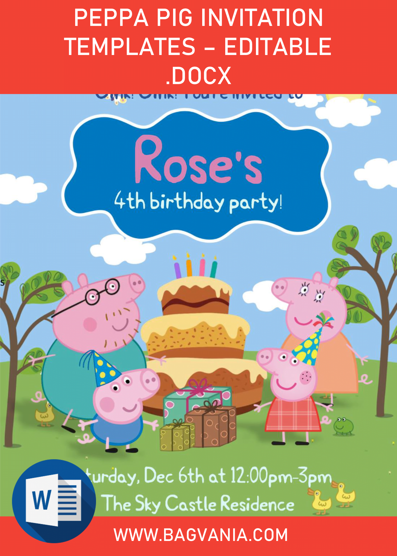 Peppa Pig Invitation Templates – Editable .Docx | FREE Printable