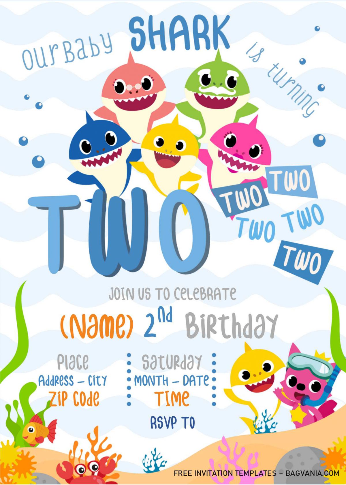 Baby Shark Birthday Invitation Templates Editable With Microsoft Word