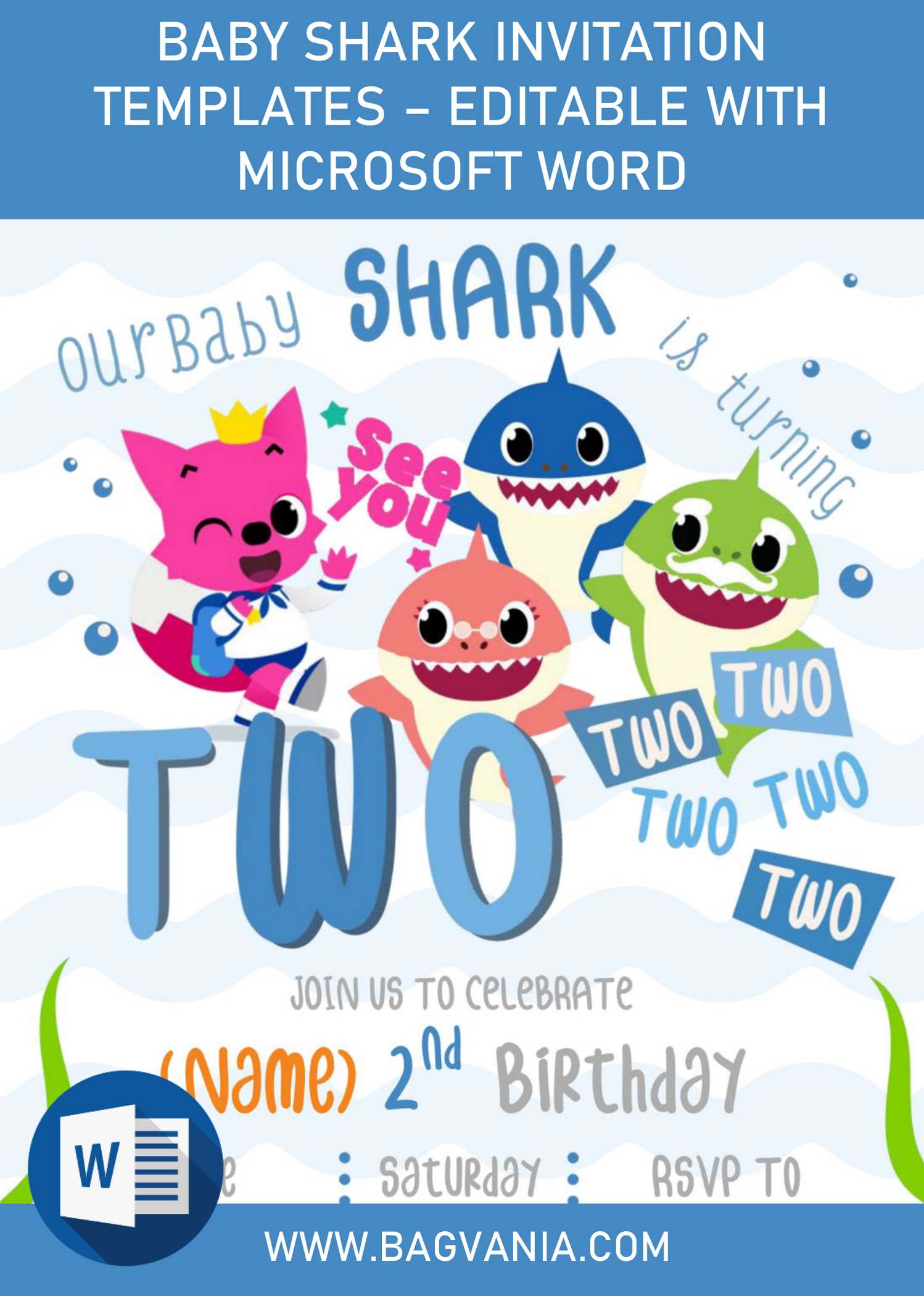 Baby Shark Birthday Invitation Templates Editable With Microsoft Word Free Printable Birthday Invitation Templates Bagvania