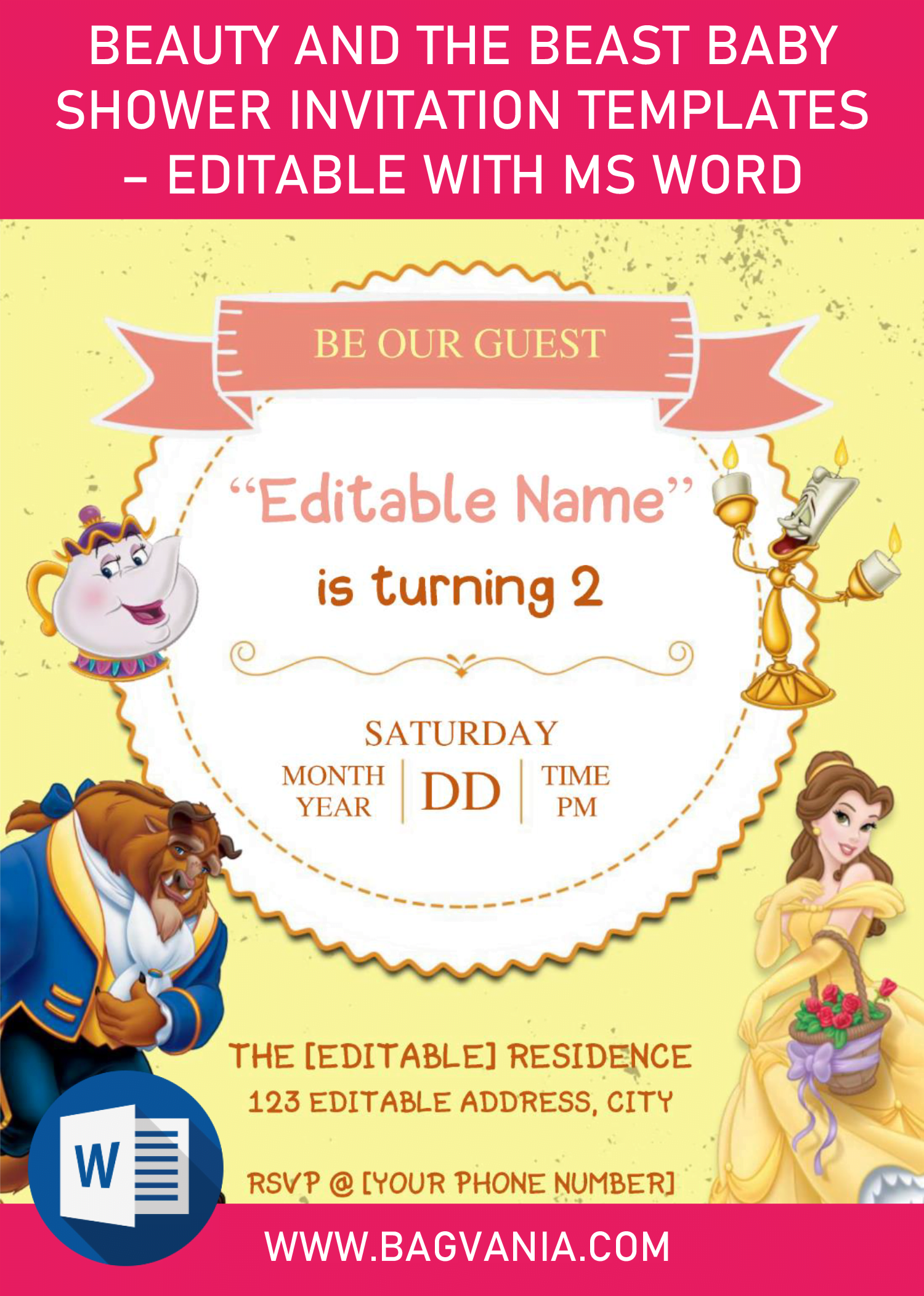 Beauty And The Beast Baby Shower Invitation Templates – Editable For Free Baby Shower Invitation Templates Microsoft Word