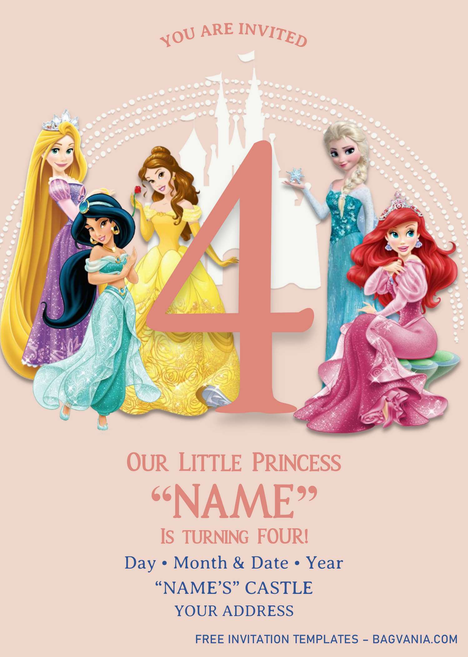 Disney Princess Birthday Invitation Templates Editable With Ms Word