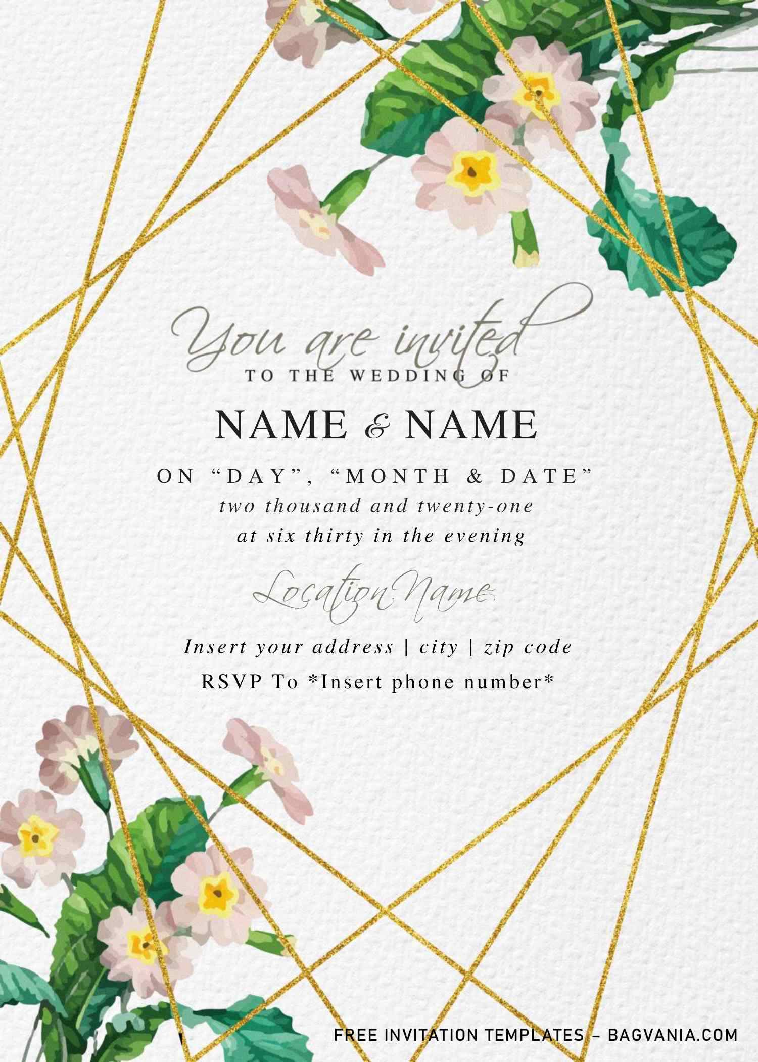 Free Botanical Floral Wedding Invitation Templates For Word | FREE ...