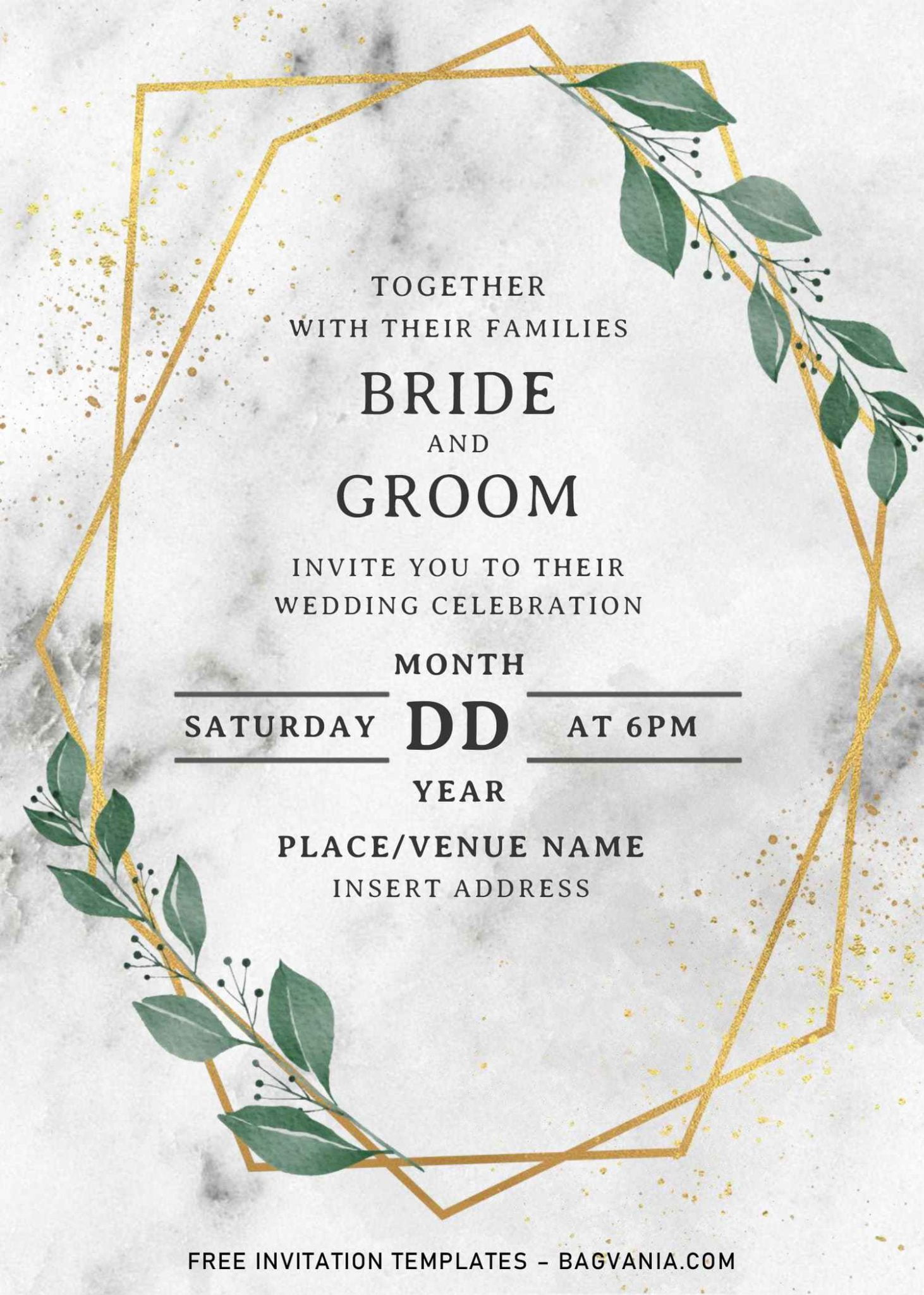 Greenery Geometric Wedding Invitation Templates Editable With MS Word FREE Printable