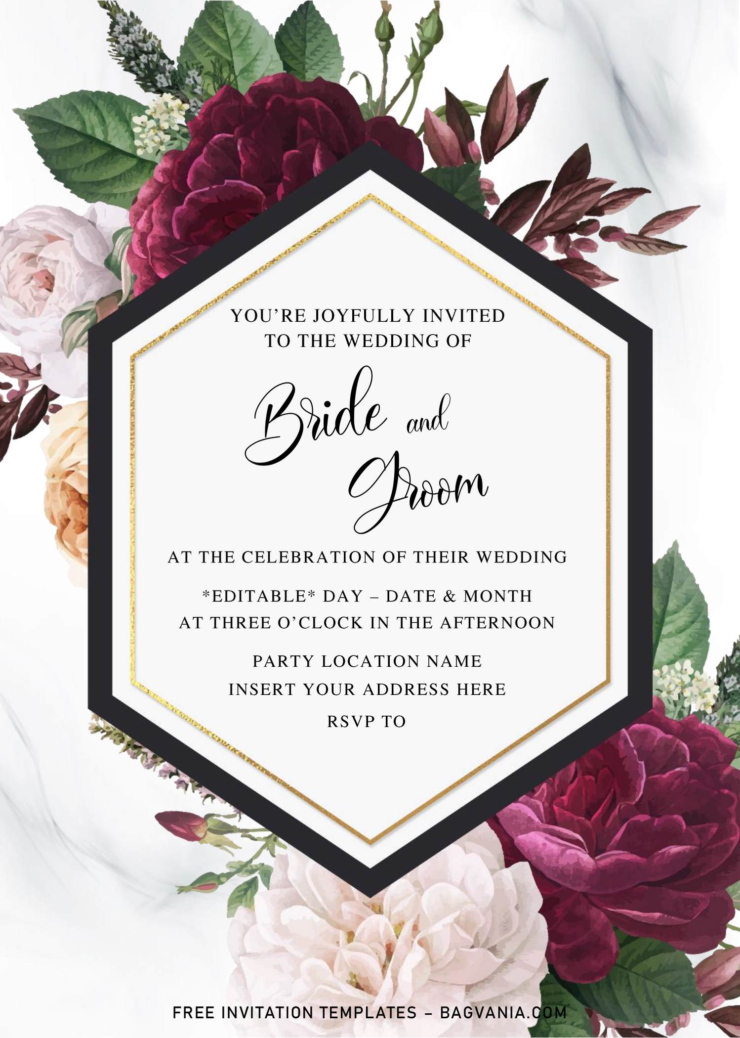 Free Burgundy Floral Wedding Invitation Templates For Word | FREE ...
