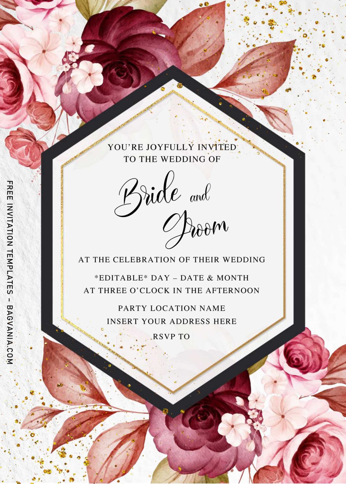 Free Burgundy Floral Wedding Invitation Templates For Word | FREE ...
