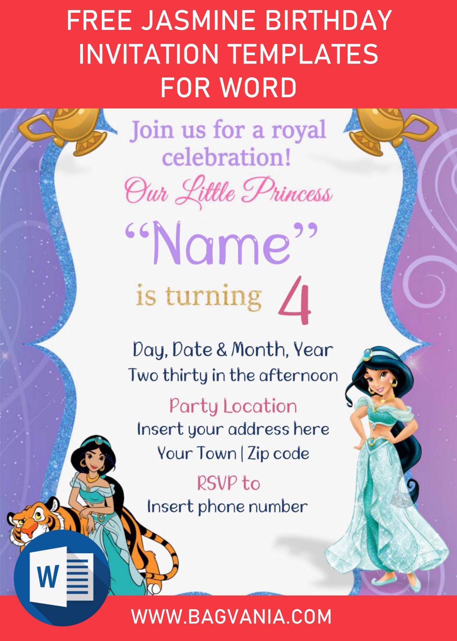 free jasmine birthday invitation templates for word | free