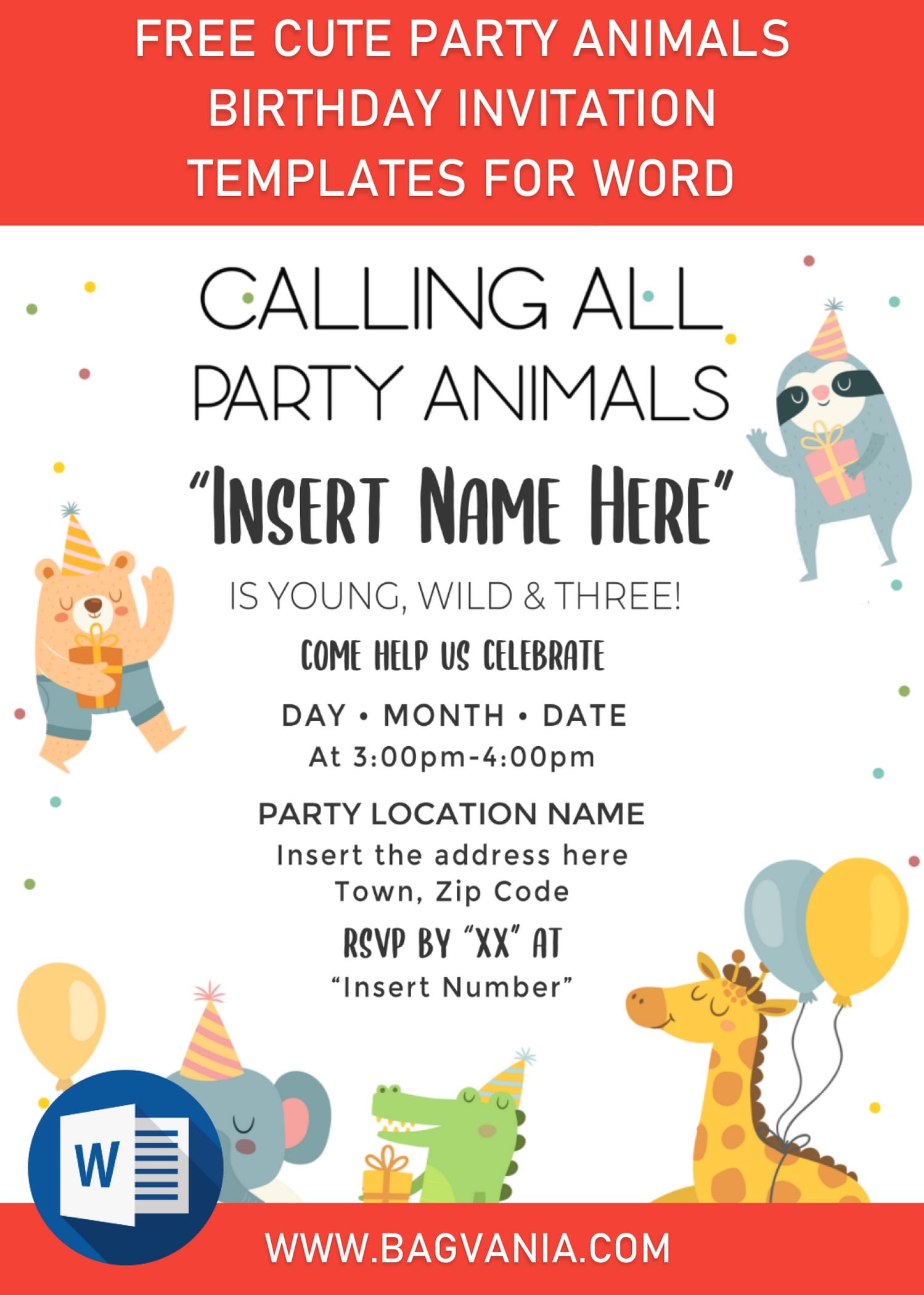 Free Cute Party Animals Birthday Invitation Templates For Word | FREE  Printable Birthday Invitation Templates - Bagvania