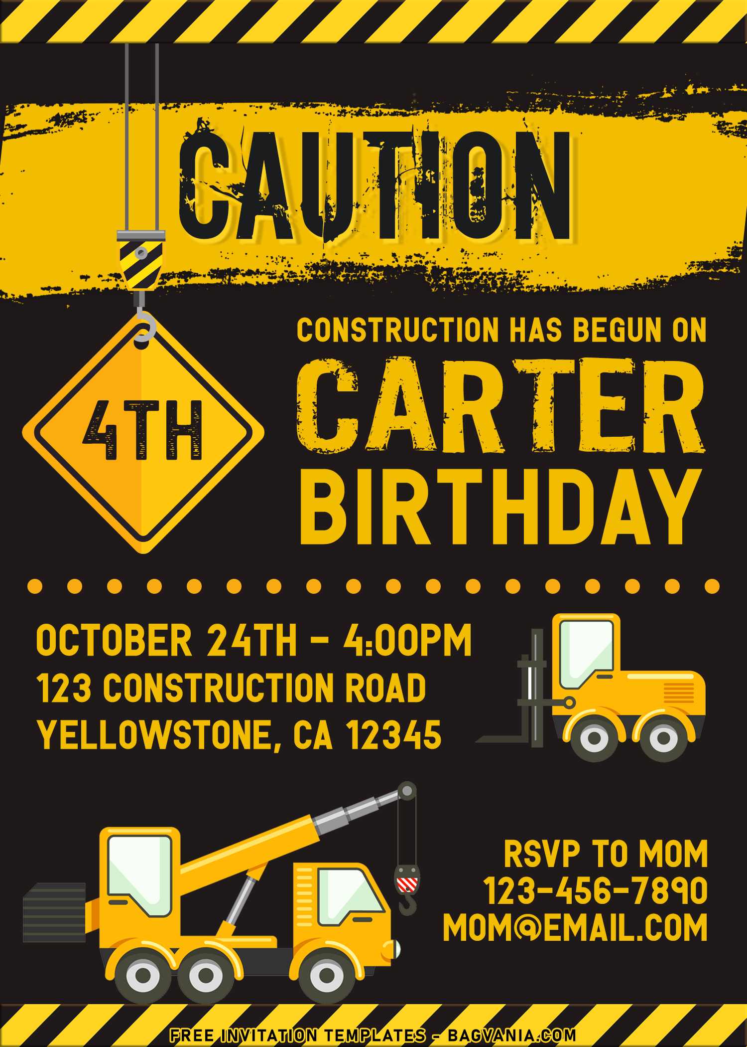 Construction Birthday Party Invitation PDF or jpg Construction Party Invitation Truck invitation