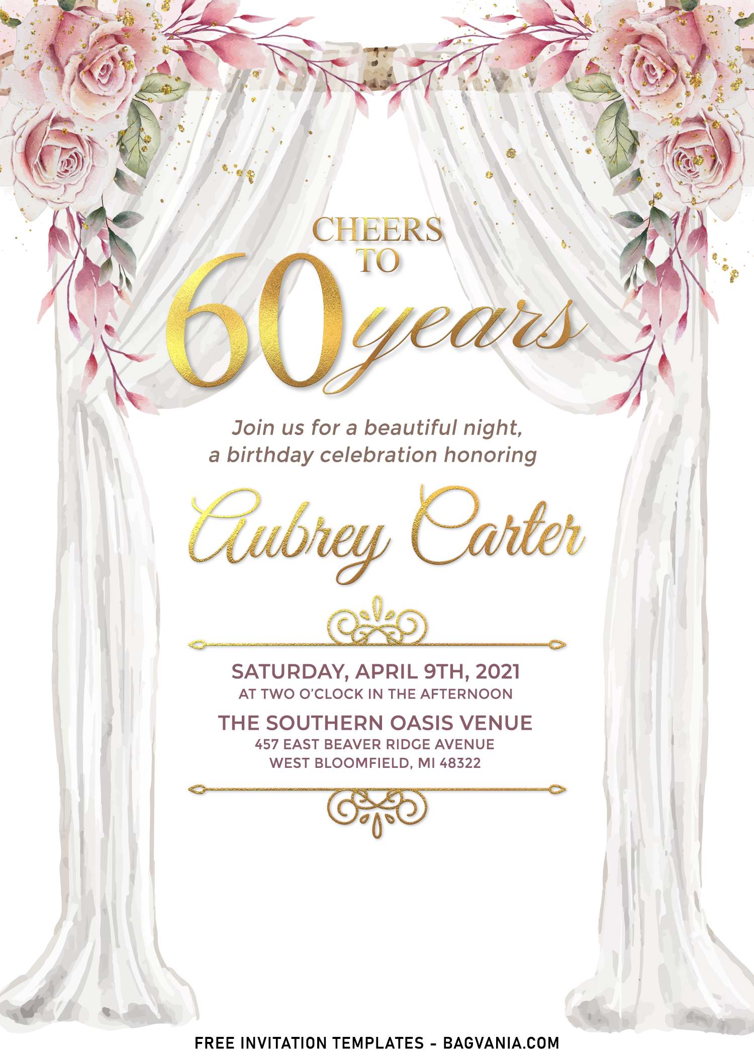 60th Birthday Invitation Template Cheers To 60 Years