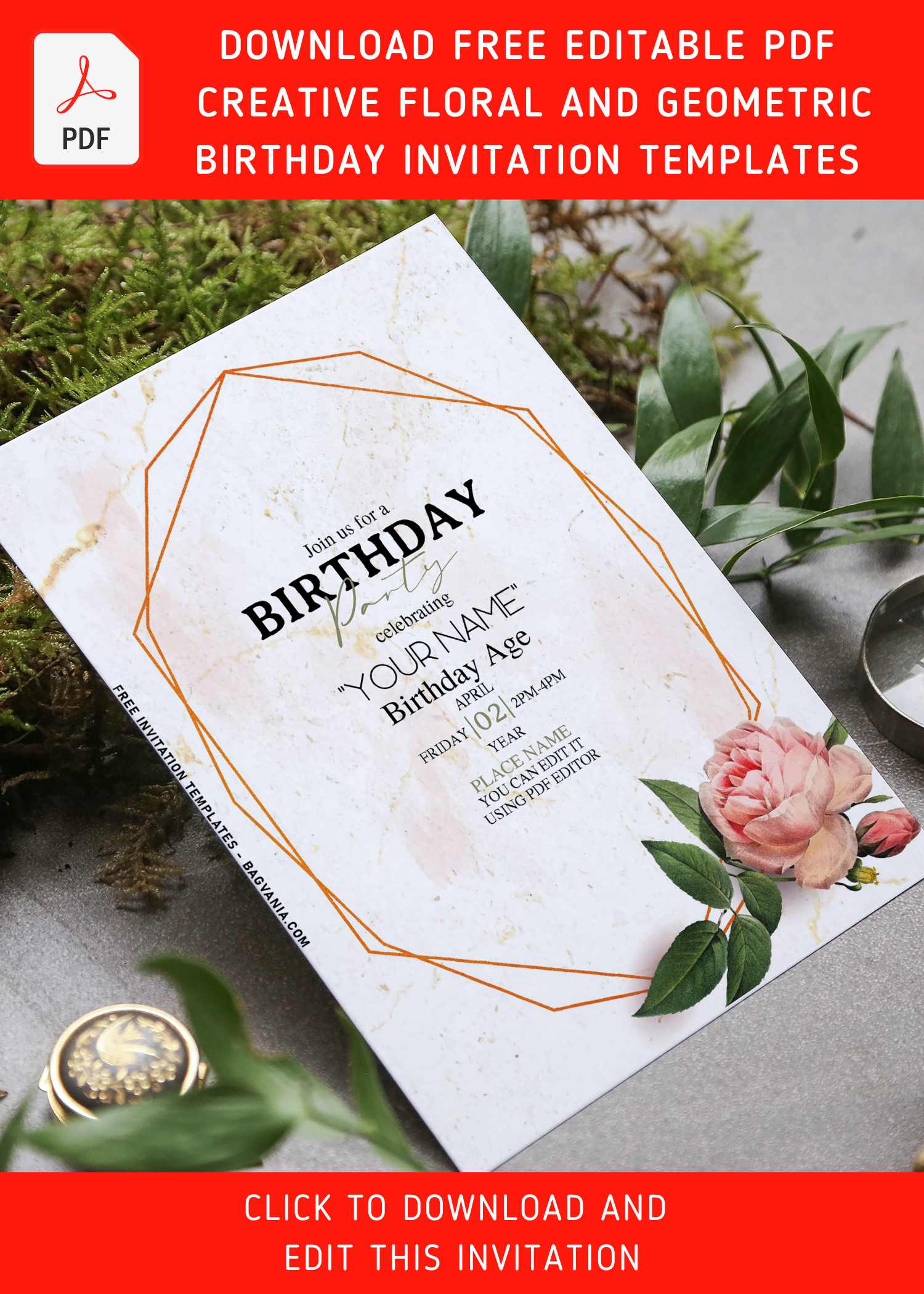 free editable pdf) creative floral and geometric frame birthday