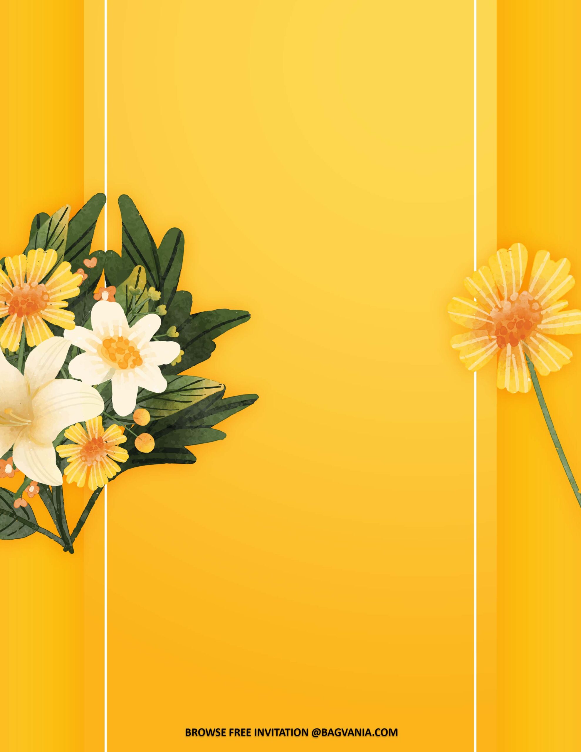 Beautiful Spring Flowers on Bright Yellow Background Invitations + Party  Ideas | FREE Printable Birthday Invitation Templates - Bagvania