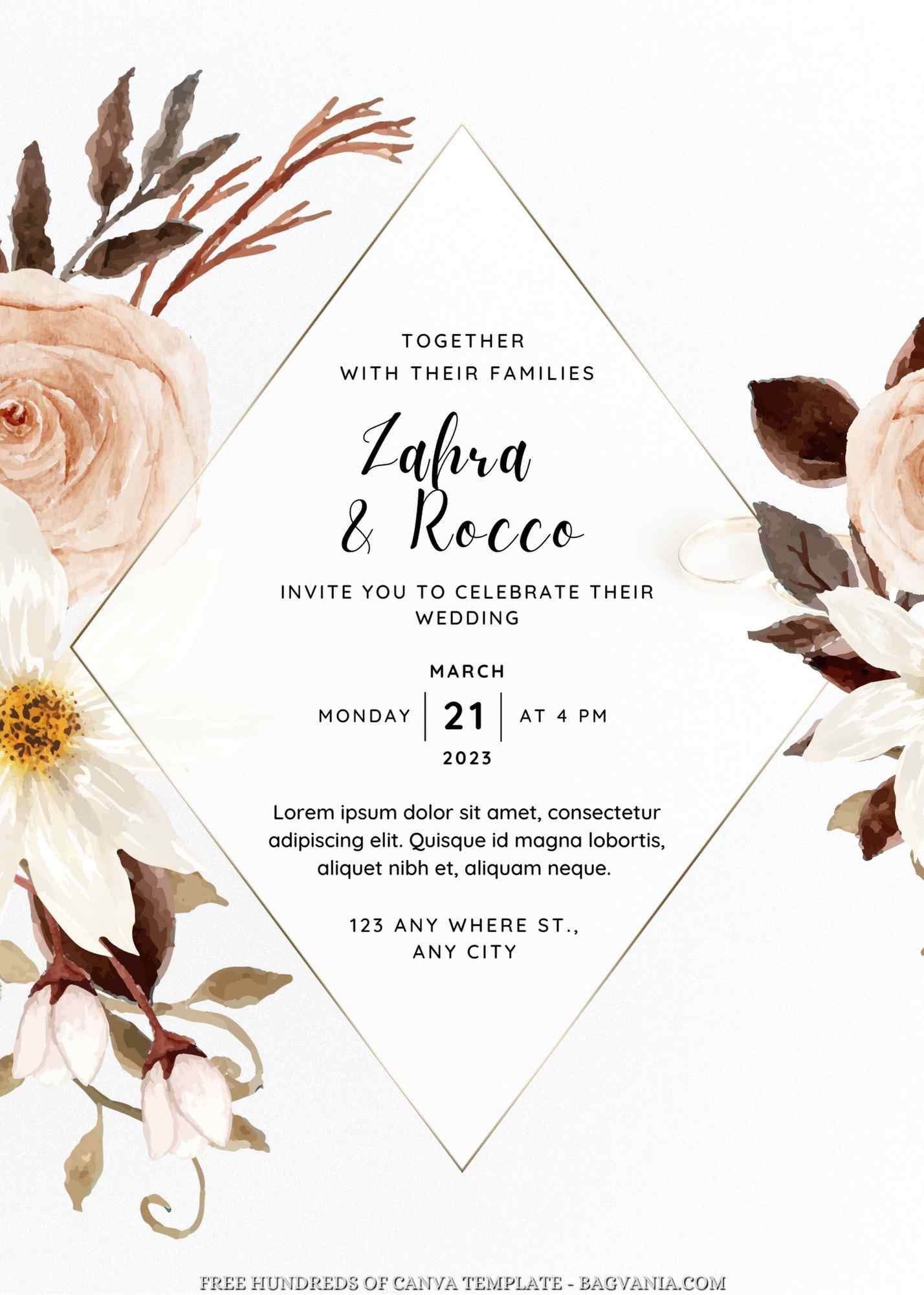 22+ Elegant White Brown Floral Canva Wedding Invitation Templates | FREE  Printable Birthday Invitation Templates - Bagvania